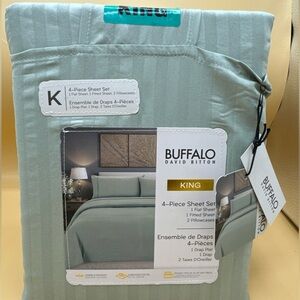 Buffalo David Bitton King Bed Sheet 4 Pcs Set  Green Striped New